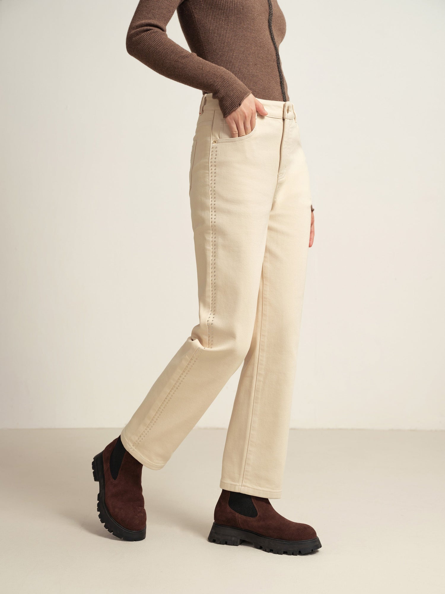 High-Waisted Straight-Leg Jean | Beige