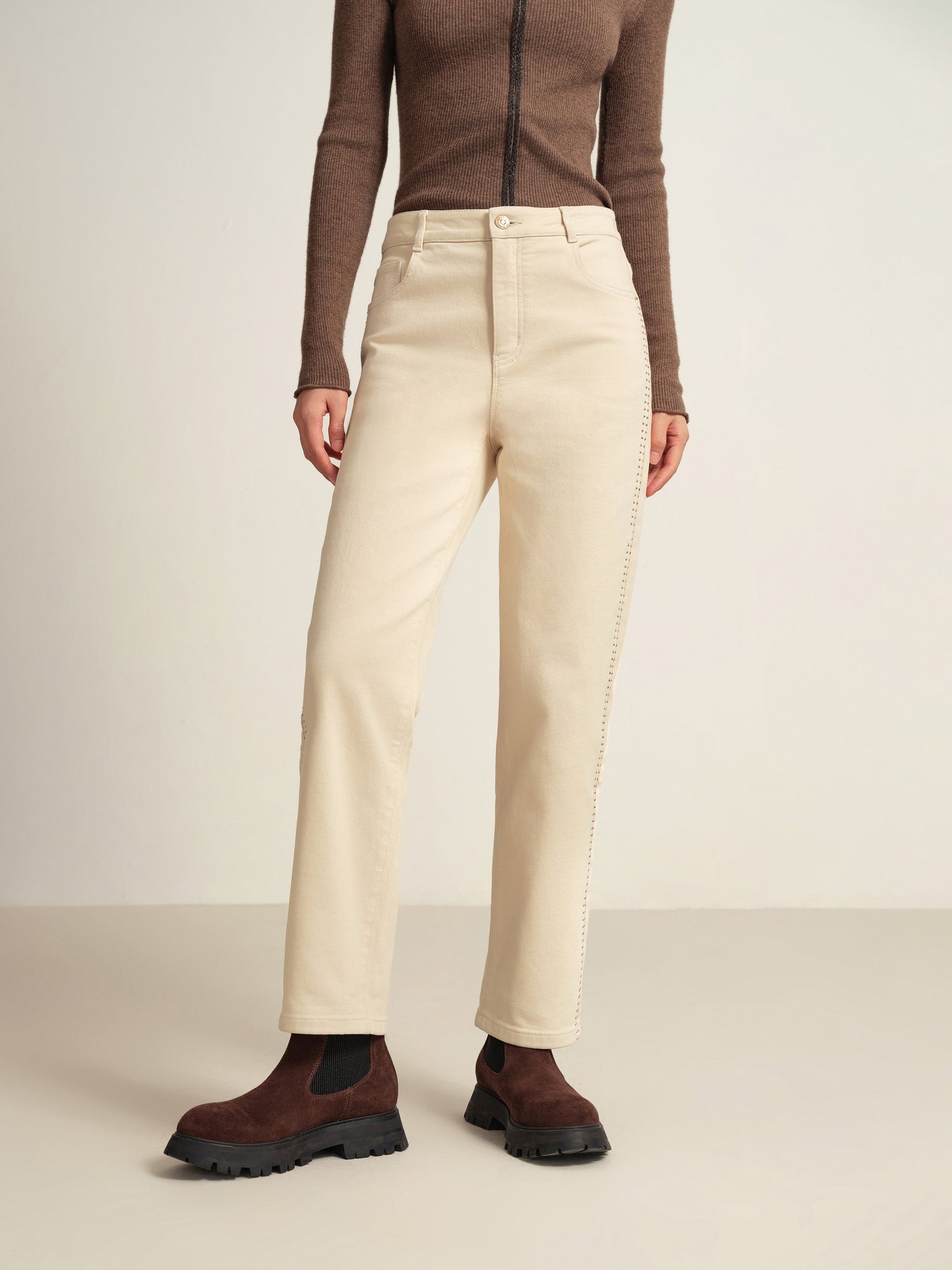 High-Waisted Straight-Leg Jean | Beige