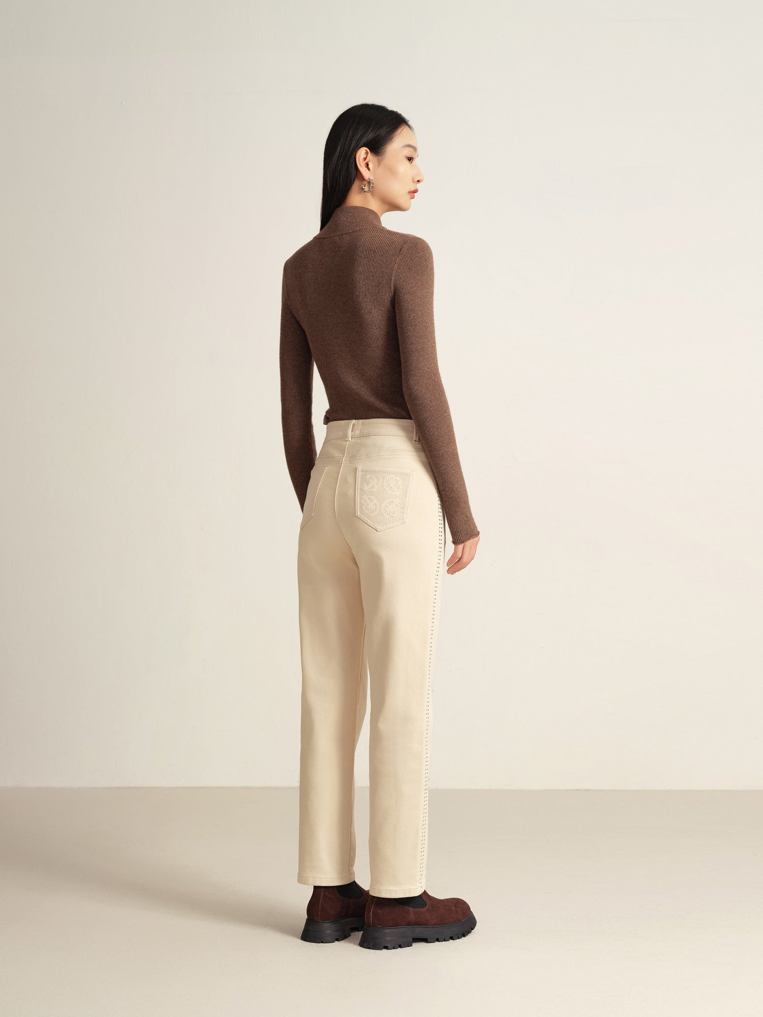 High-Waisted Straight-Leg Jean | Beige