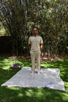 Striped Knit Polo | Beige