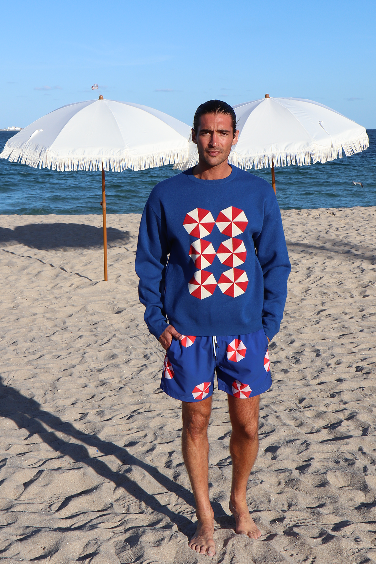 Blue Umbrella Knit Sweater | Blue