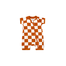 Baby Short-Sleeve Bamboo Romper | Rust Checkerboard