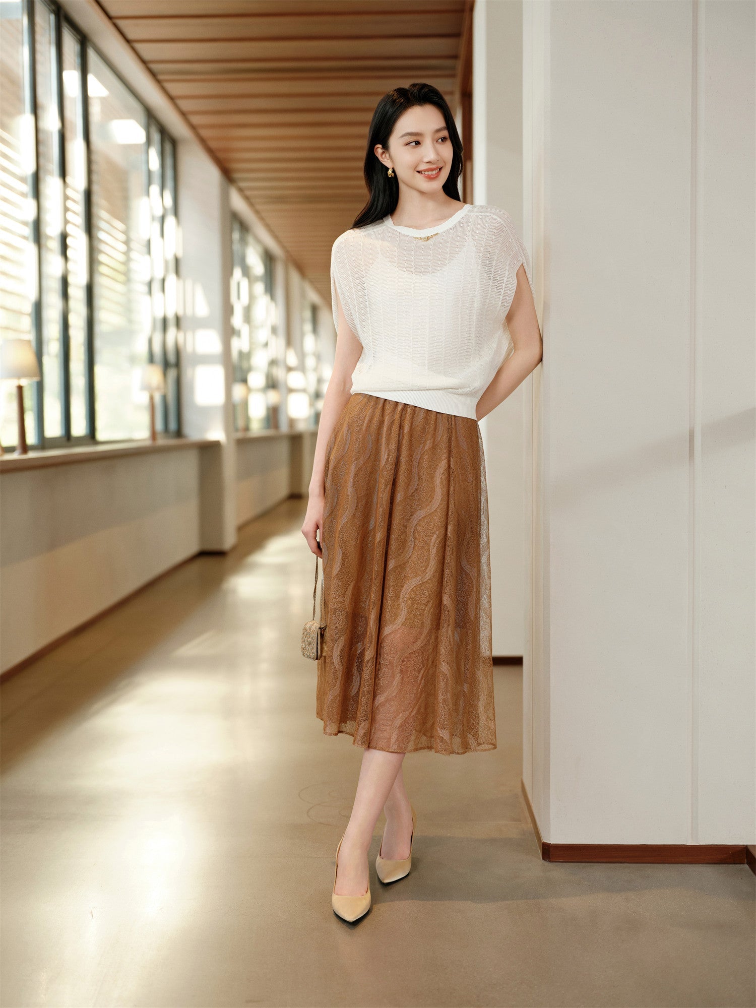 Liba Lace Flared Skirt | Brown