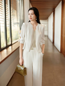 Collarless Short Jacket | White