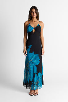 Raya Maxi Dress | Black/Blue Floral Print