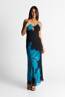 Raya Maxi Dress | Black/Blue Floral Print