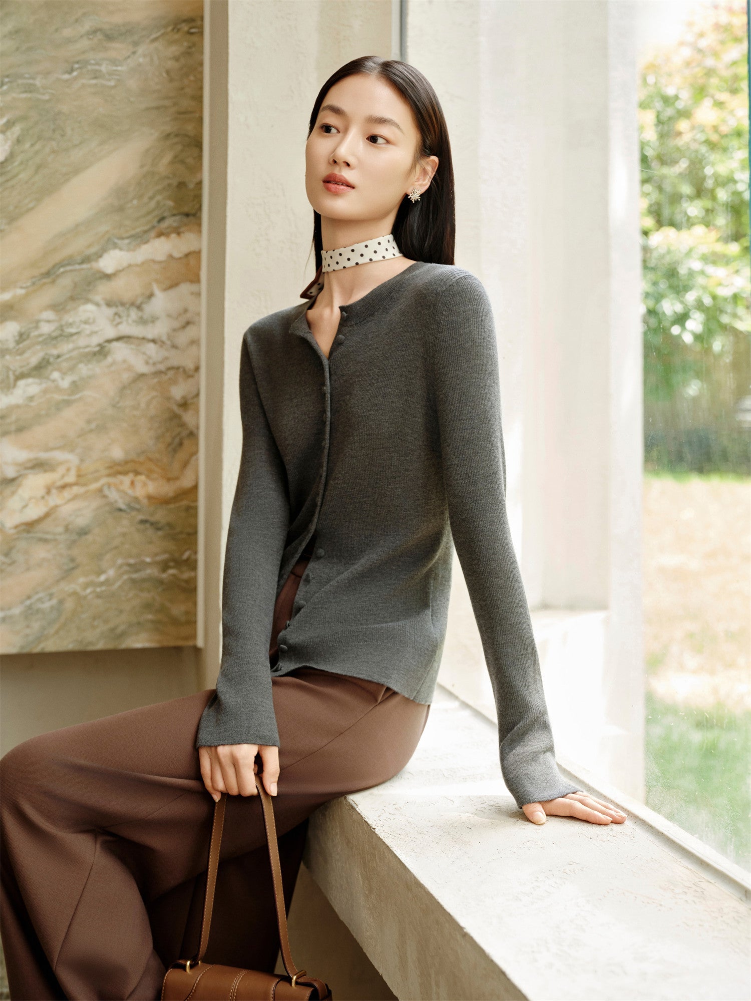 Pure Wool Knit Cardigan | Grey
