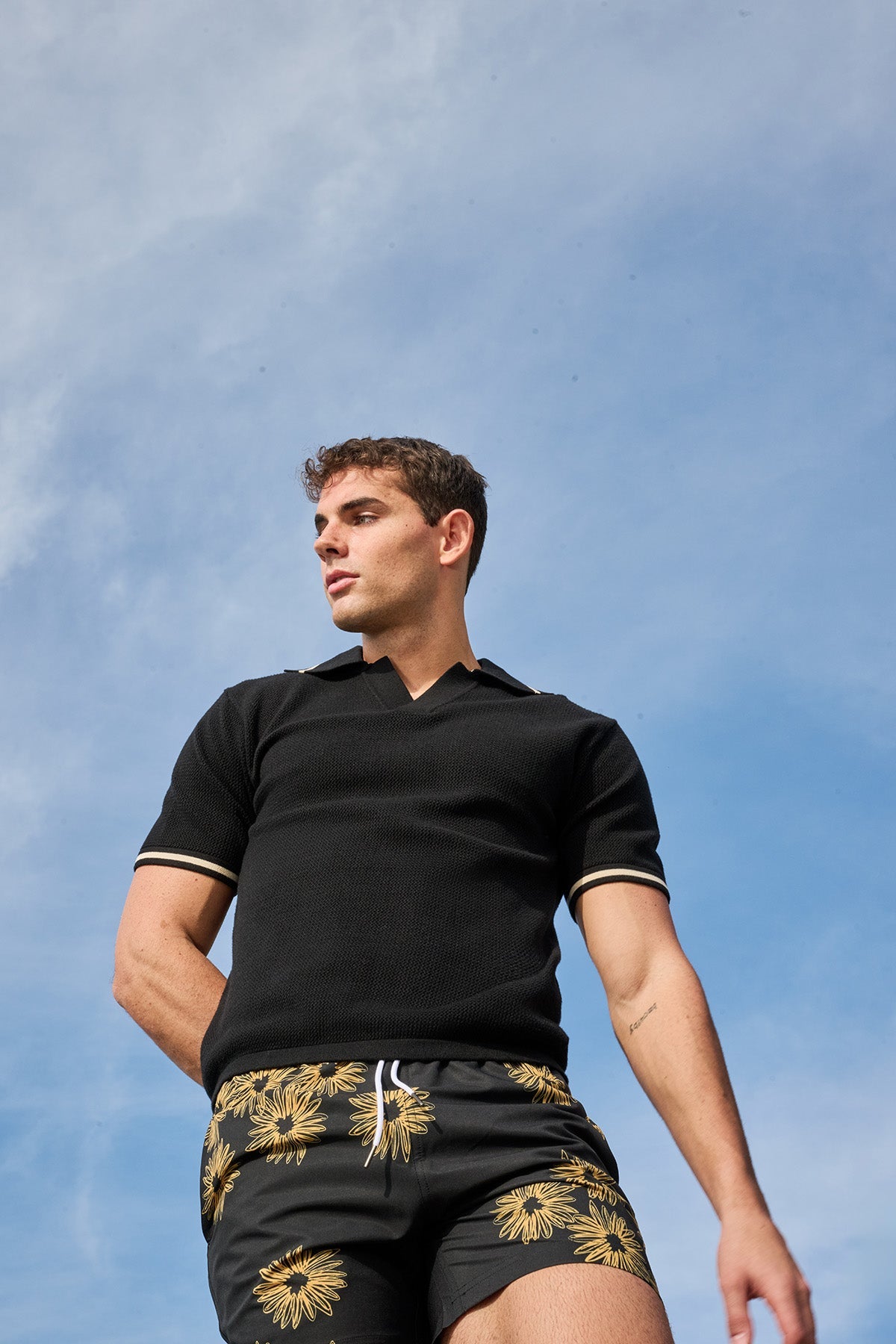 Black Crochet Polo | Black