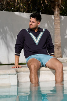 V Knit Long Sleeve Polo | Grey