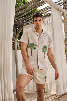 Palm Tree Linen Short | White