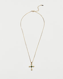 The Emerald Heart Cross Necklace | Gold