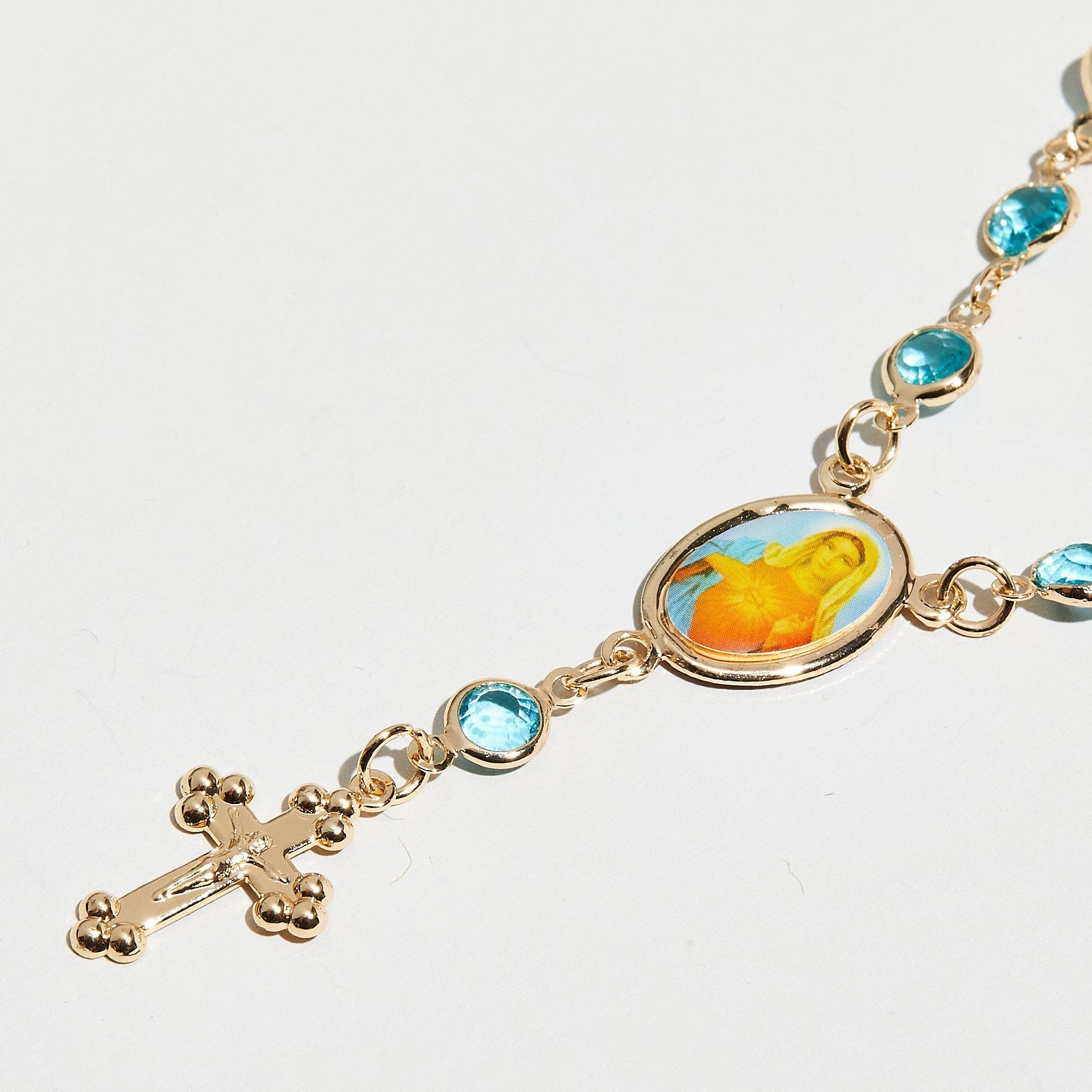 The Aqua Marine Rosary Anklet | 18Kt Gold Plated