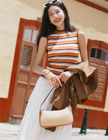 Horizontal Stripe Knit Vest | Orange