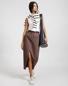 Womens | Front Slit Midi Skirt | Noir Navy/White