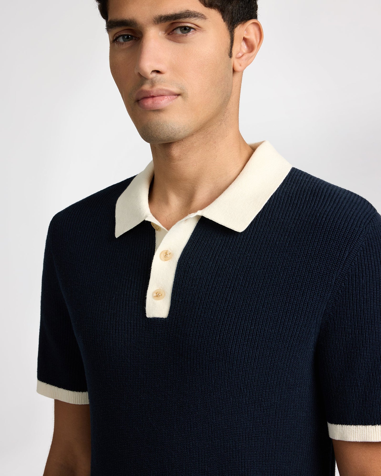 Onia | Mens | Cotton Linen Knit Polo | Midnight/Egret