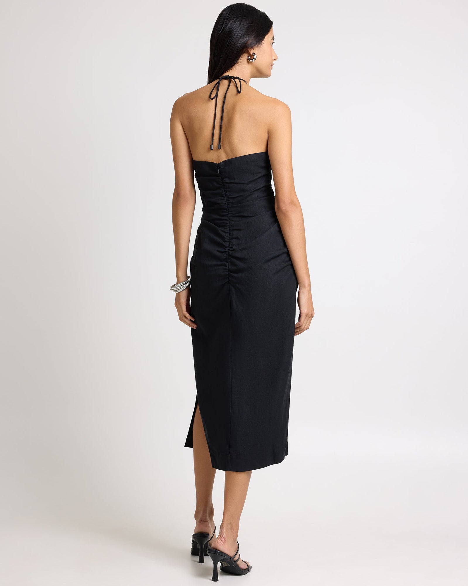 Onia | Womens | Air Linen Ruched Halter Dress | Black Onia | Womens | Air Linen Ruched Halter Dress | Black