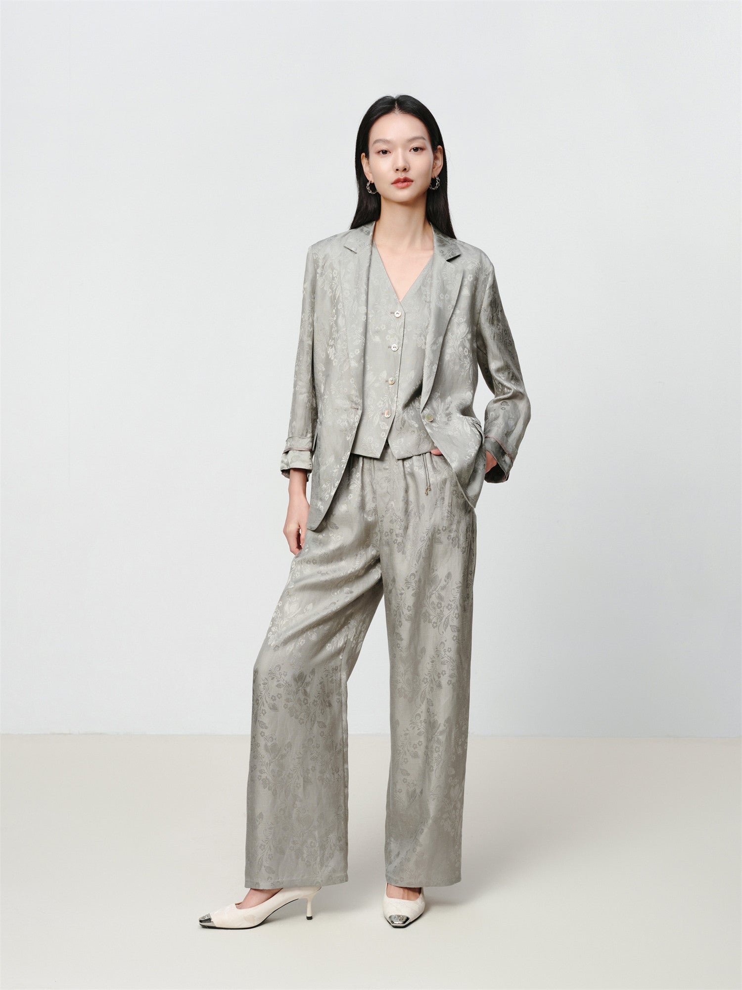 Linen Jacquard Jacket | Grey