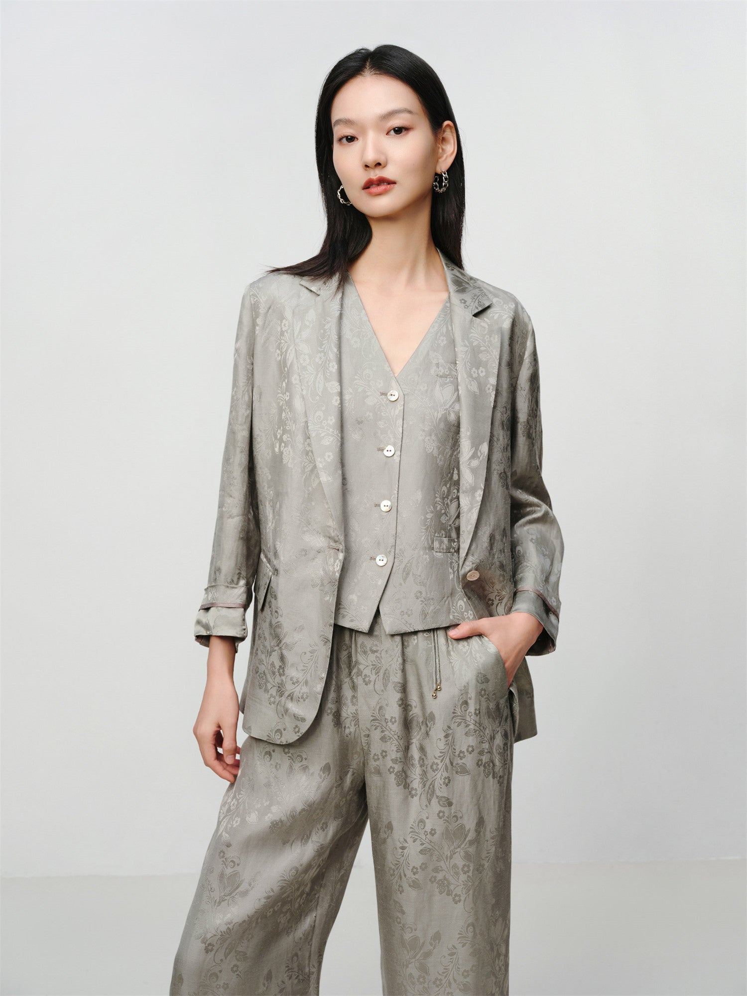 Linen Jacquard Jacket | Grey
