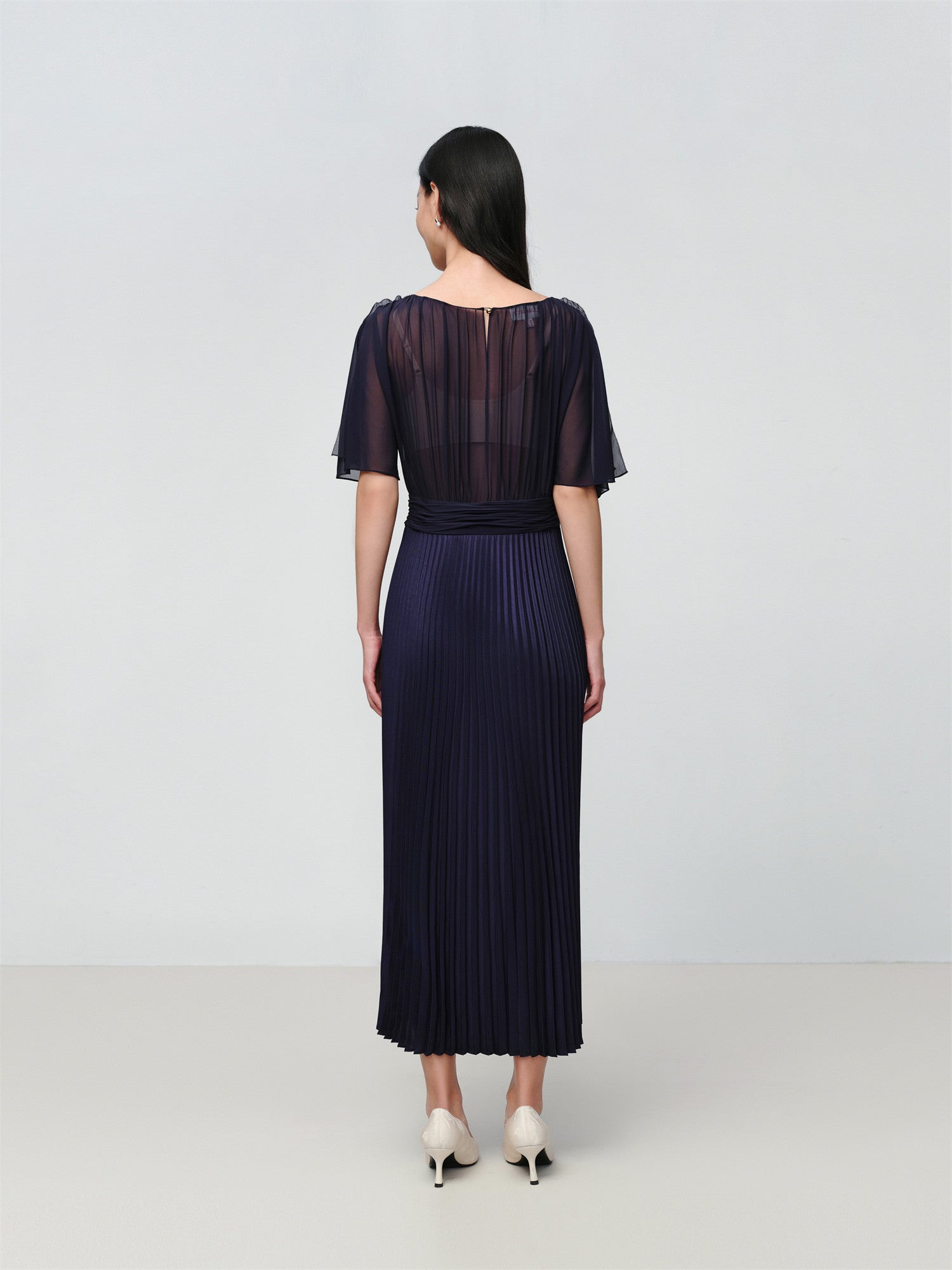 Pleated Patchwork Dress | Navy