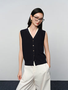 Cotton-Blend Knit Vest | Navy
