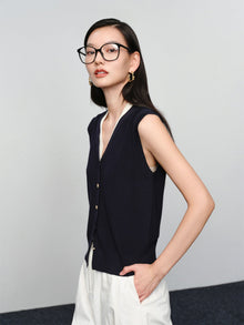 Cotton-Blend Knit Vest | Navy