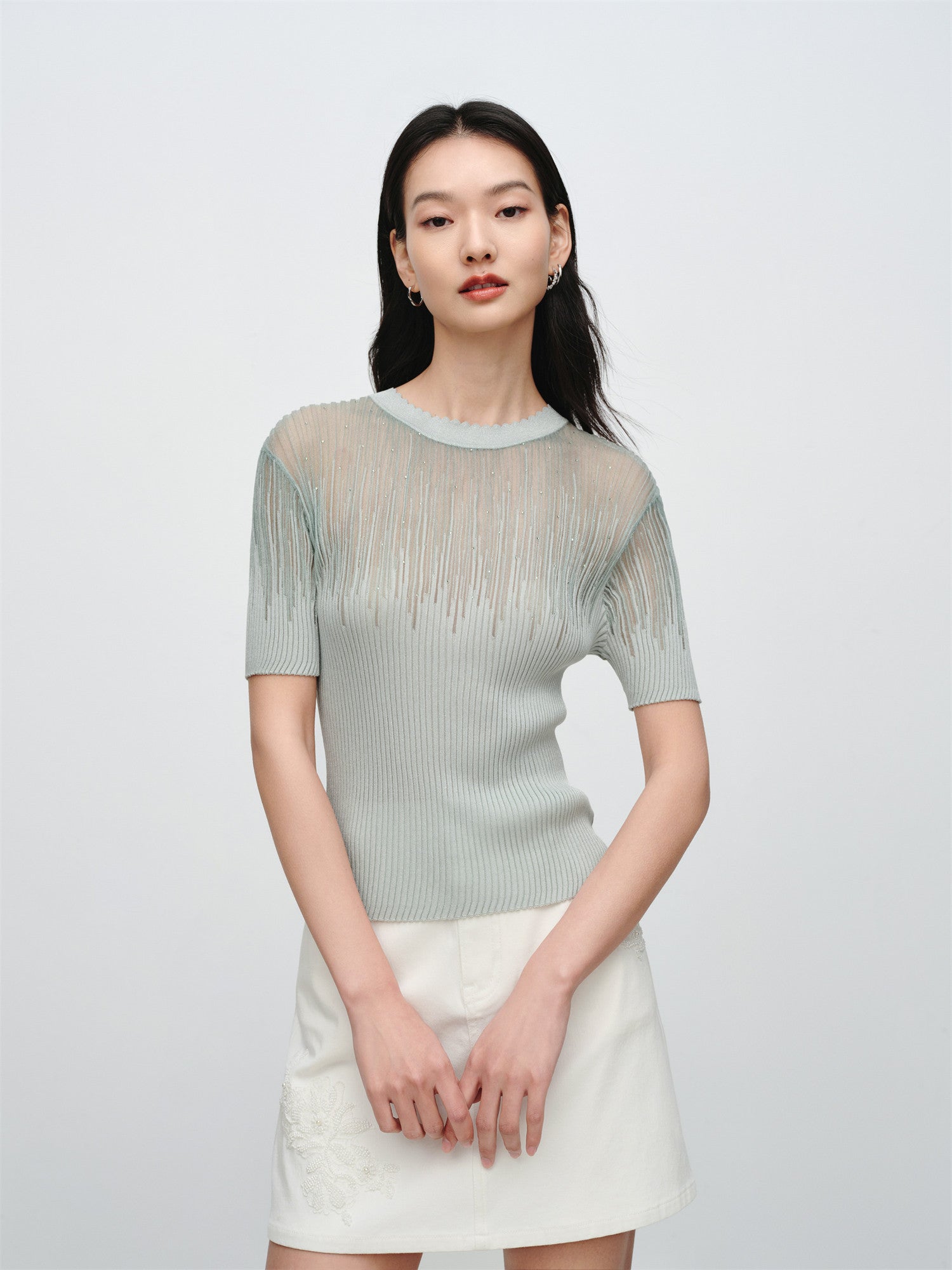 Acetate Rhinestone-Embellished Top | Green