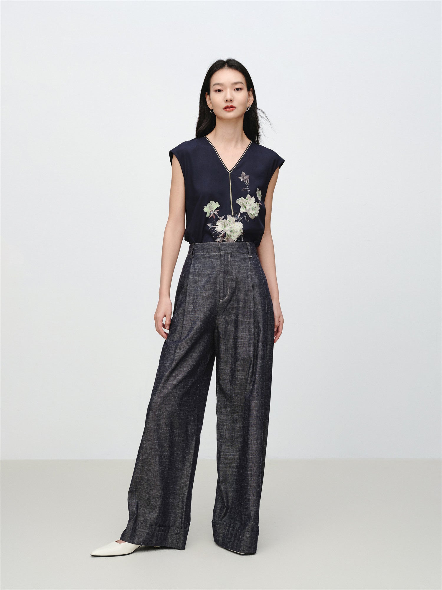Linen-Cotton Cropped Pants | Navy