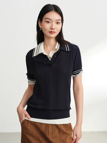 Collared Knit Base Layer Top | Navy