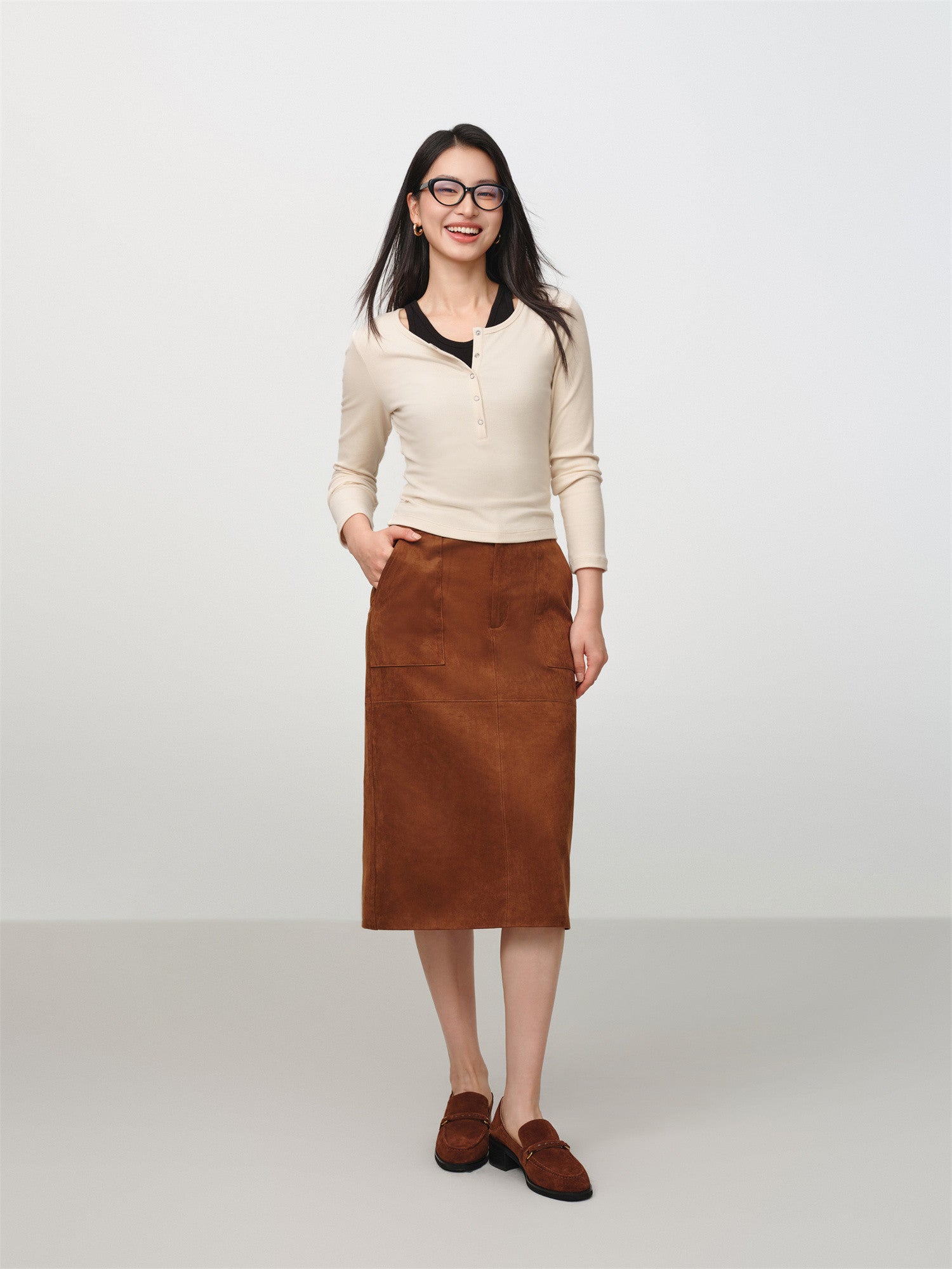 Slim-Fit Knit Base Layer Top | Beige/Black
