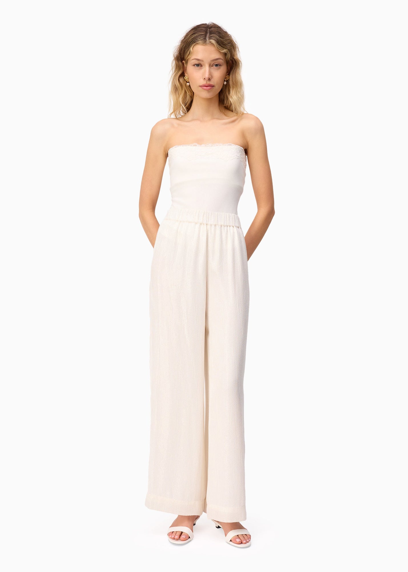 Medina Metallic Chiffon Pant | White