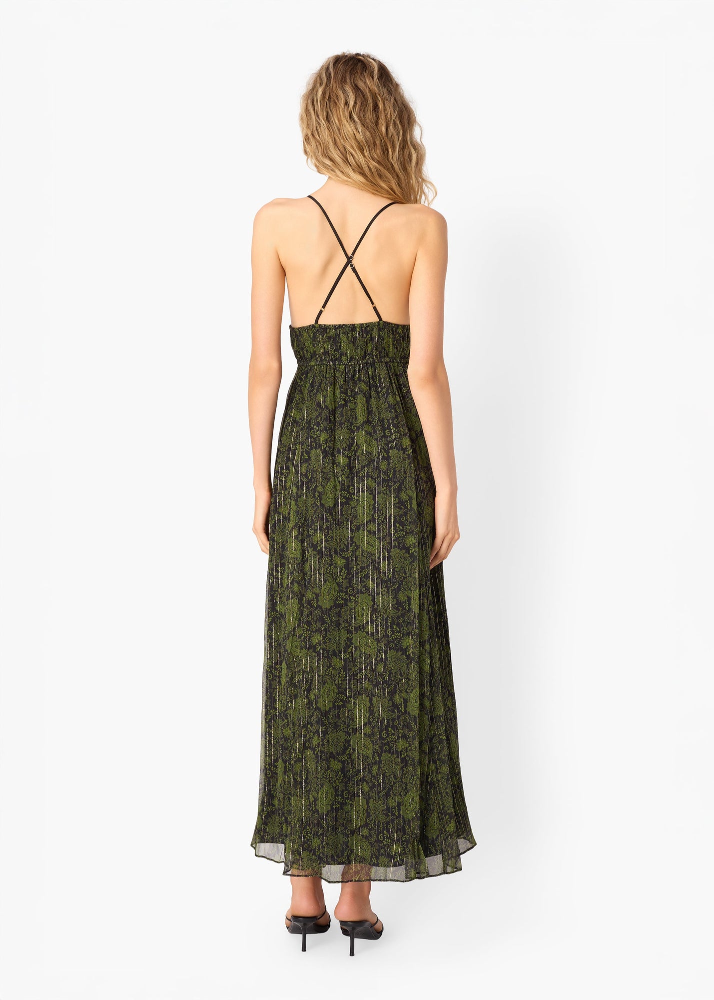 Dorinda Metallic Chiffon Dress | Forest Paisley