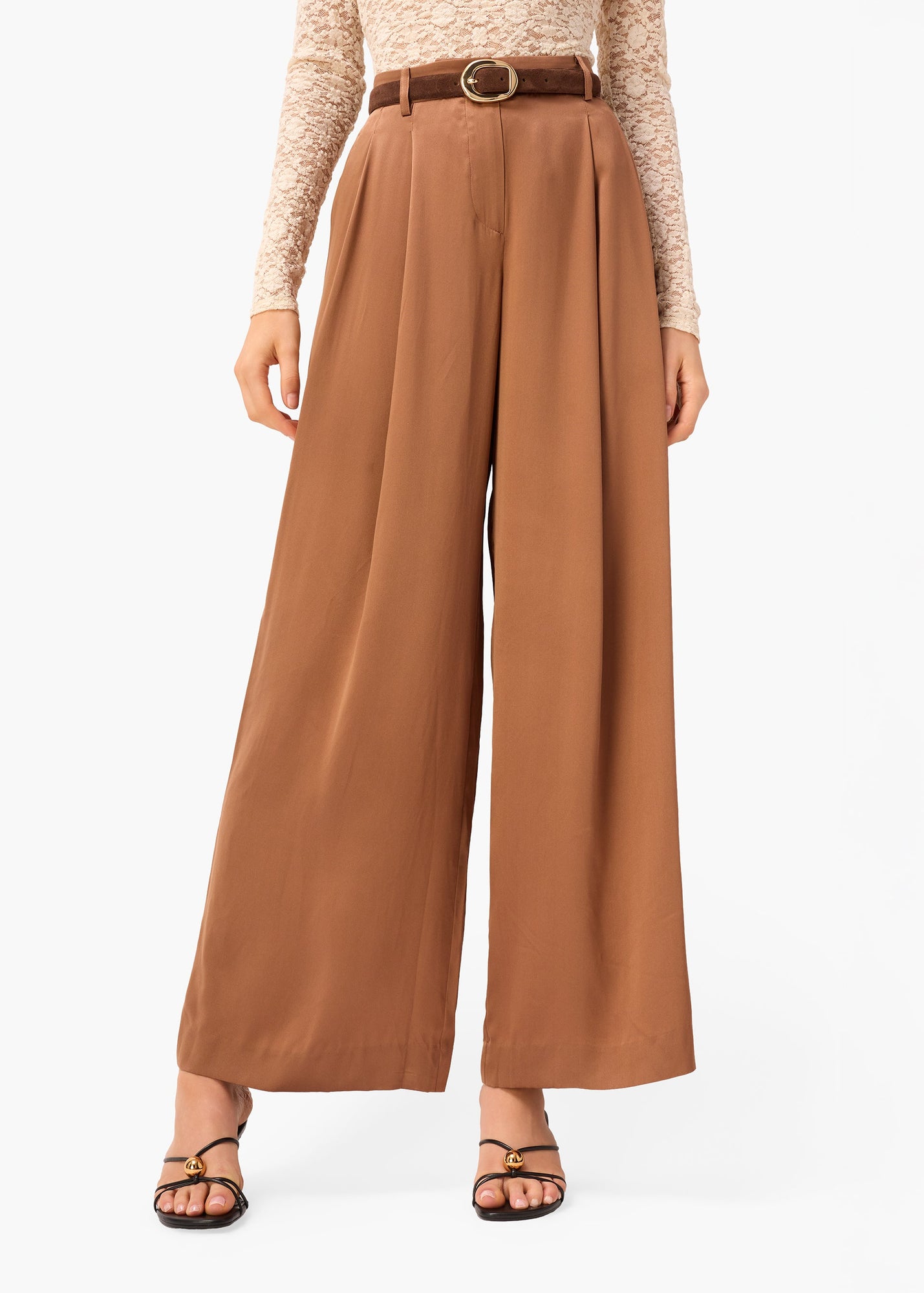 Fabian Wide Leg High Rise Pant | Carob