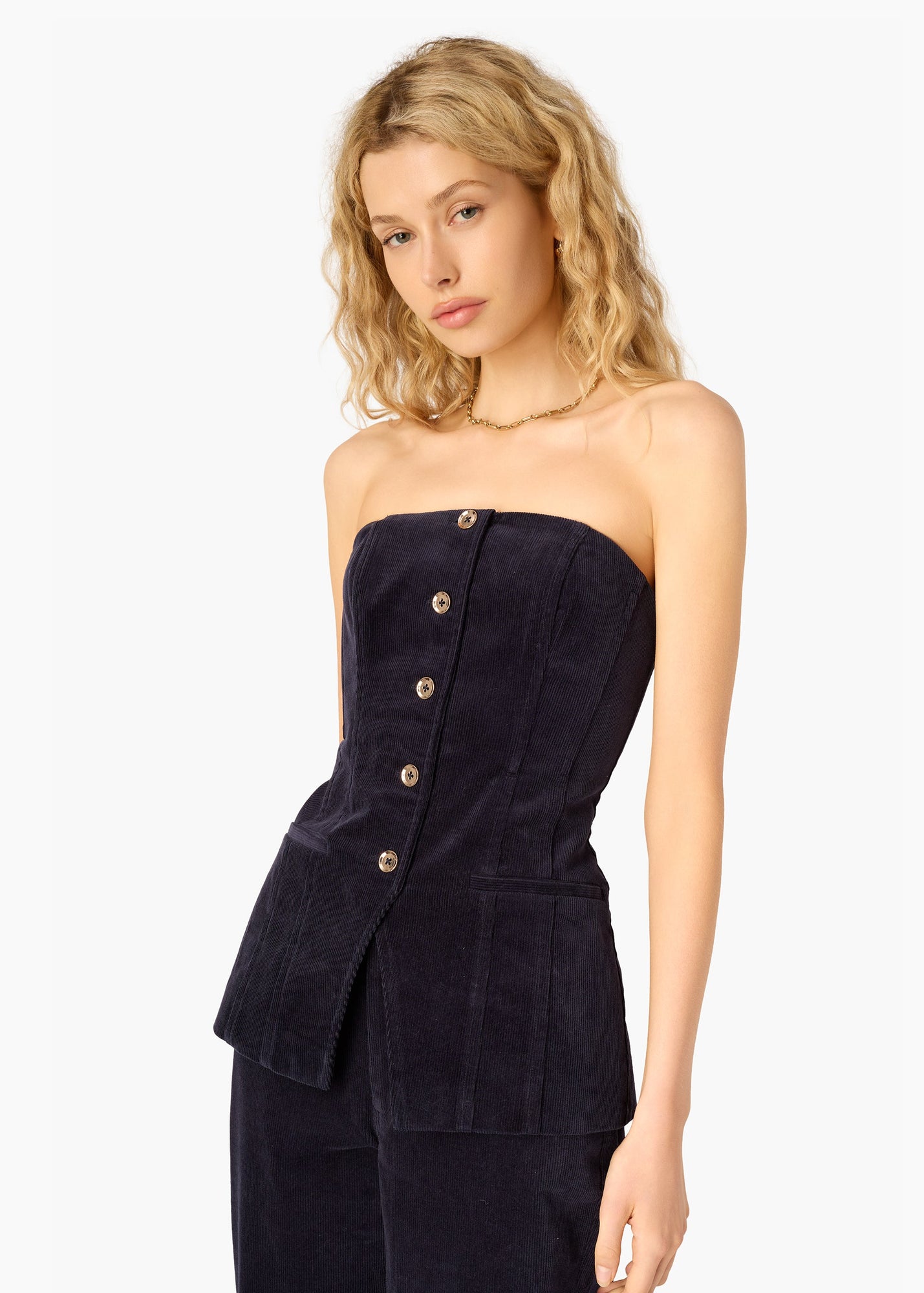 Iman Corduroy Strapless Top | Navy