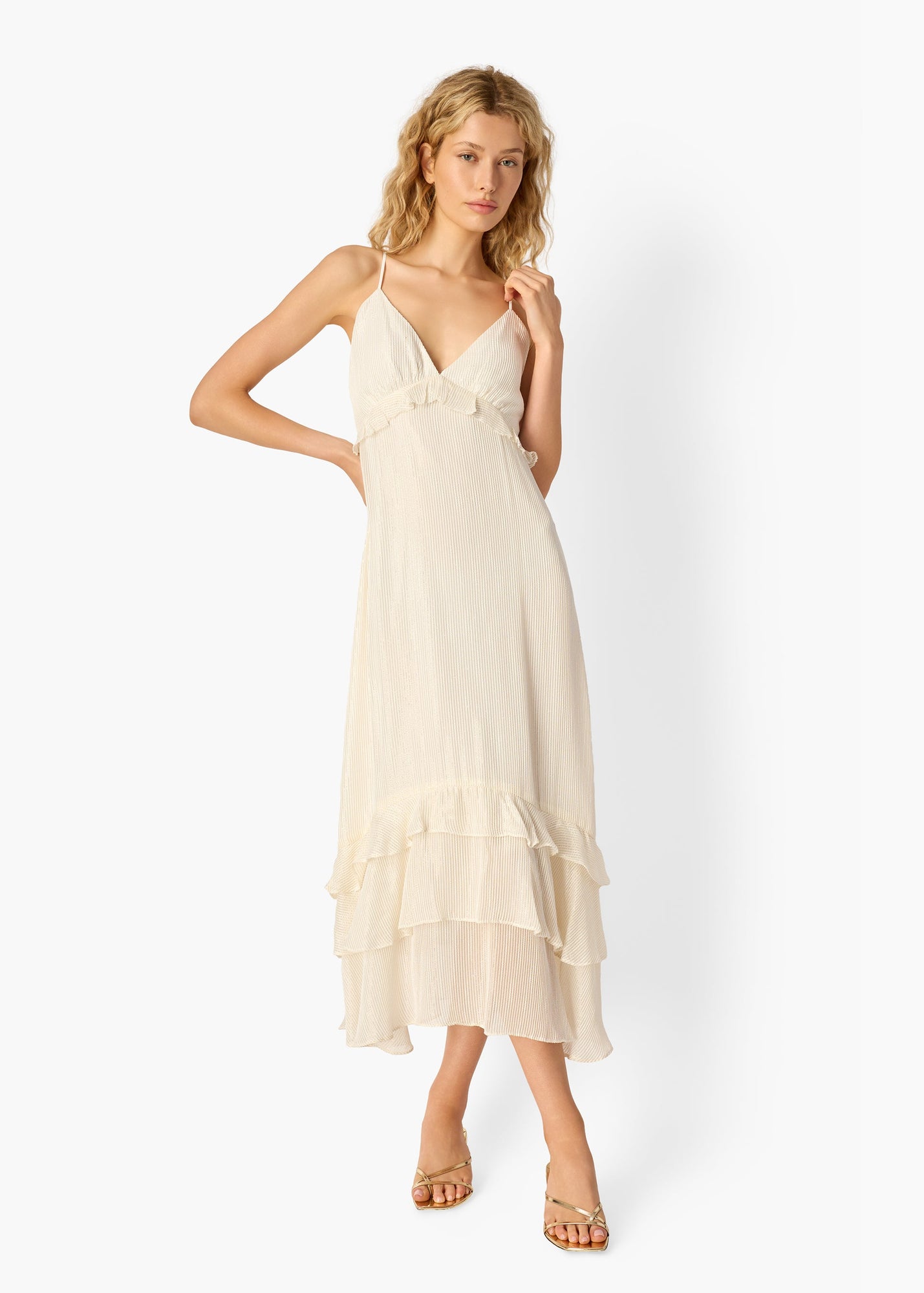 Esmeralda Metallic Chiffon Dress | White