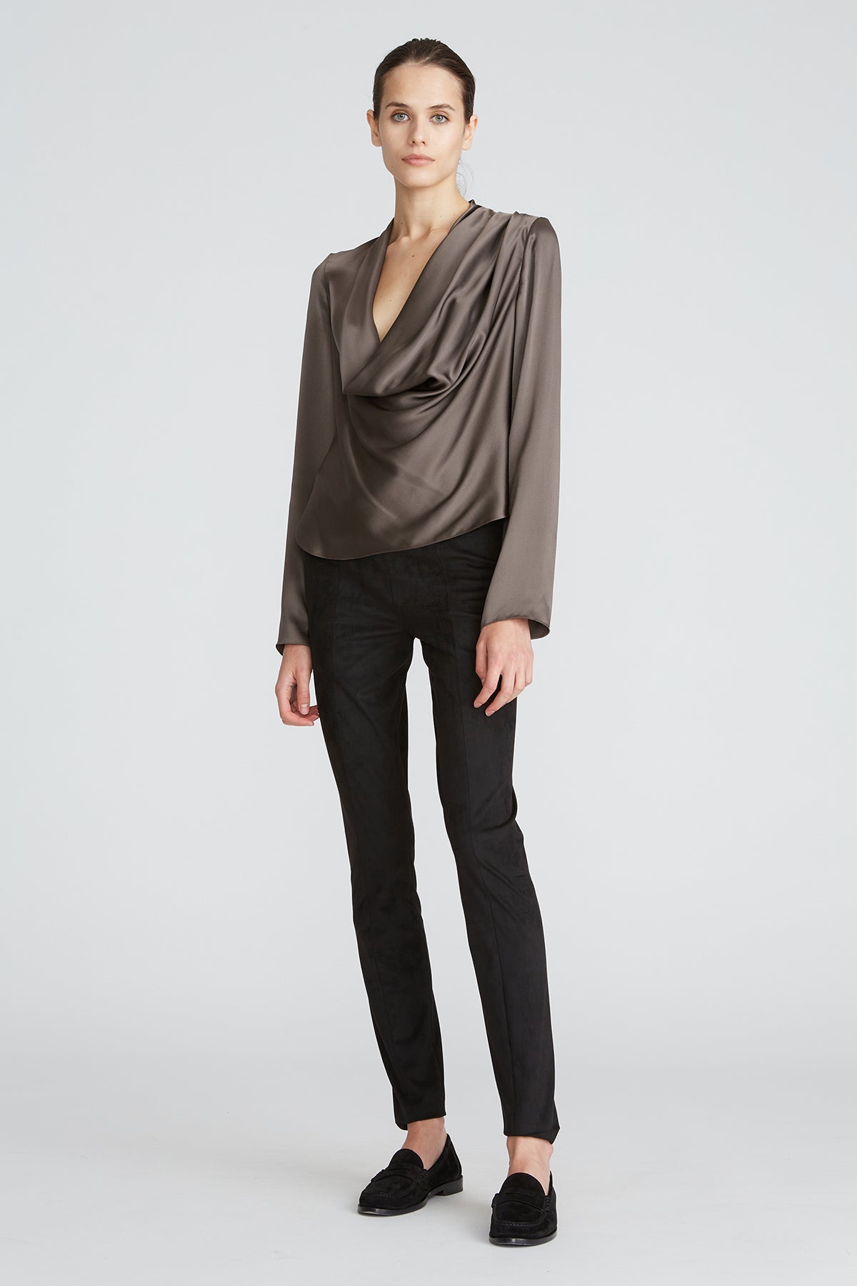 Halston | Aviana Charmeuse Blouse | Light Grey