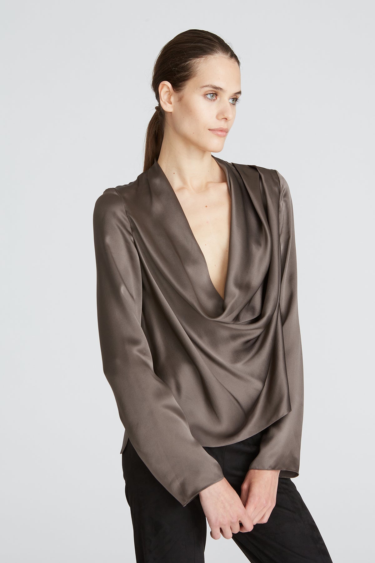 Halston | Aviana Charmeuse Blouse | Light Grey