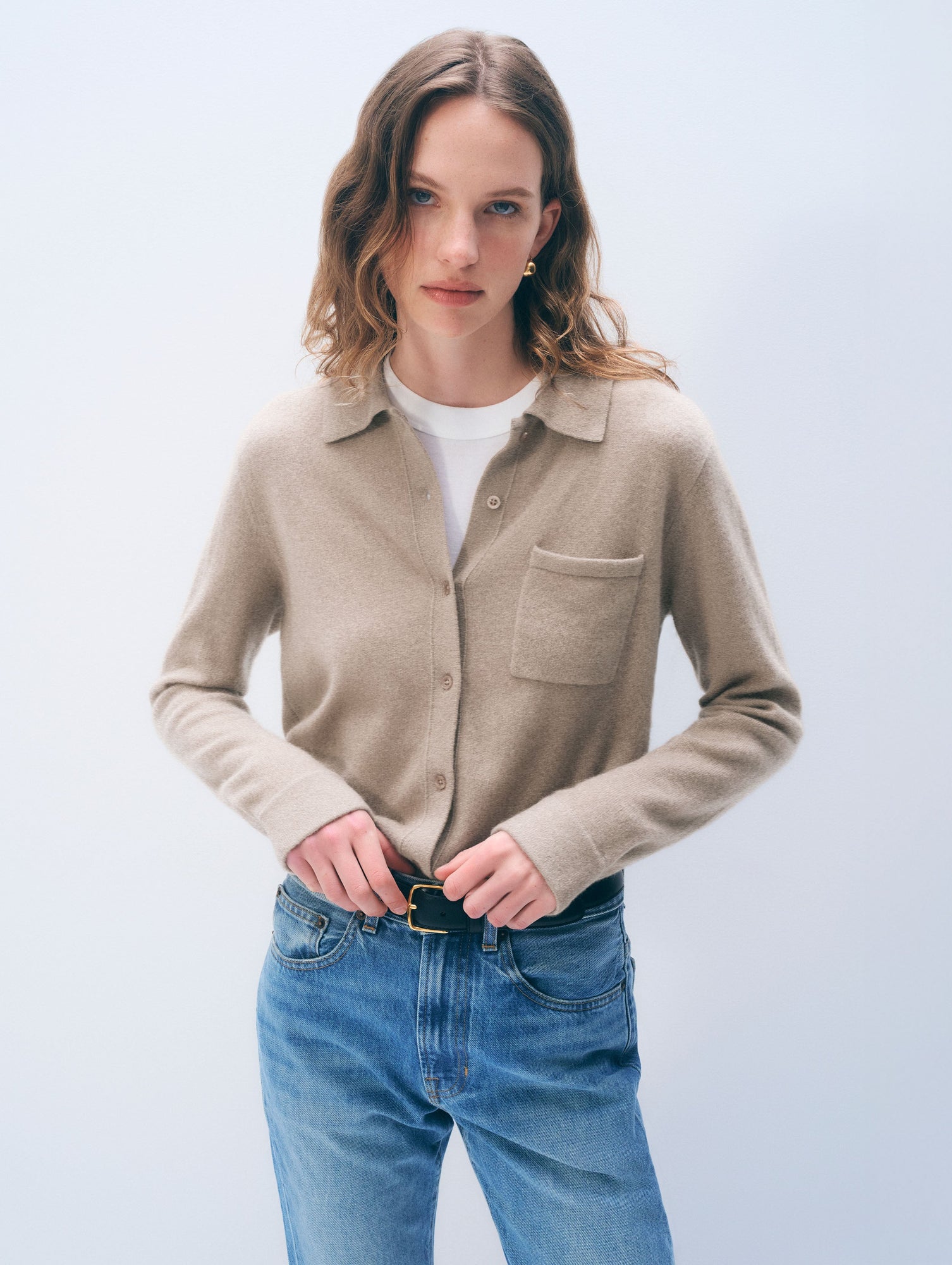 Cashmere Button Down | Sand Wisp Heather