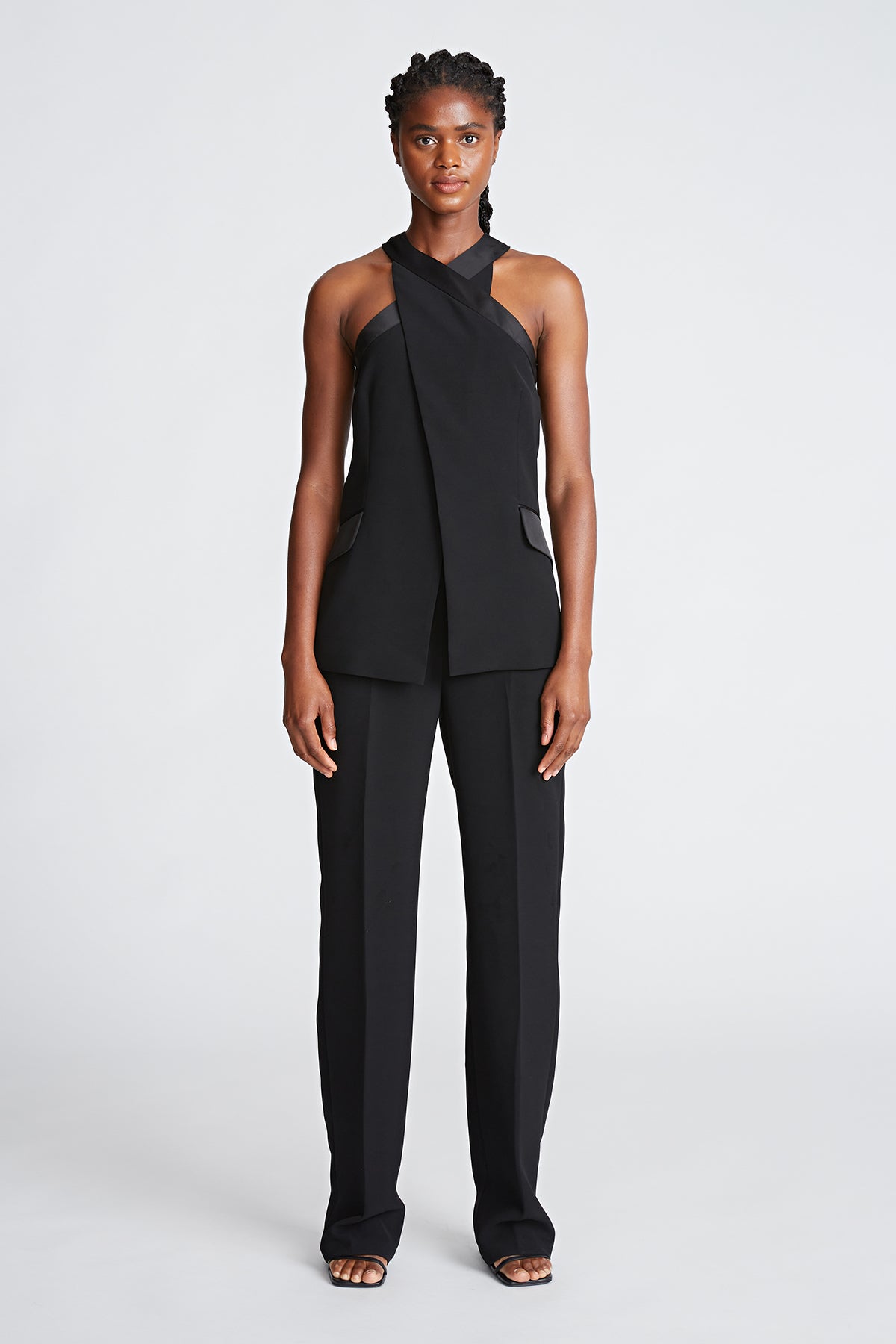 Halston | Drew Jumpsuit In Crepe/Satin | Black