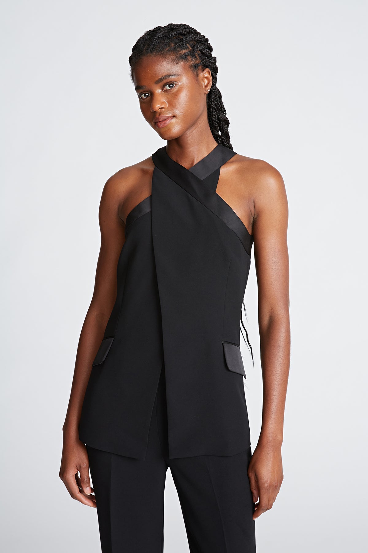 Halston | Drew Jumpsuit In Crepe/Satin | Black