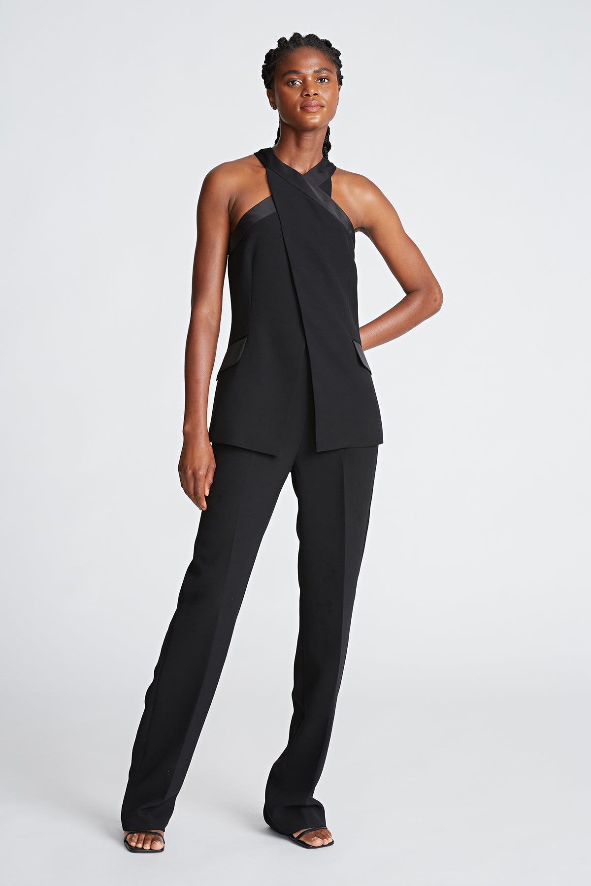 Halston | Drew Jumpsuit In Crepe/Satin | Black