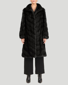 Chevron Mink Fur Midi Coat | Women | Black