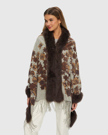 Double Face Select Cashmere Stole with Toscana Shearling Lamb Trim | Brown Print/Animal Print (V1)