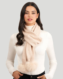 Knit Cashmere Scarf With Fox Pompom | Women | Light Beige