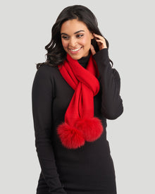 Knit Cashmere Scarf With Fox Pompom | Women | Bright Red