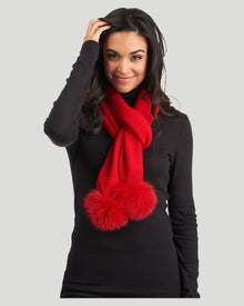 Knit Cashmere Scarf With Fox Pompom | Women | Bright Red