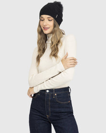 Cable Knit Select Cashmere Hat With Toscana Shearling Lamb Pompom | Black/Black