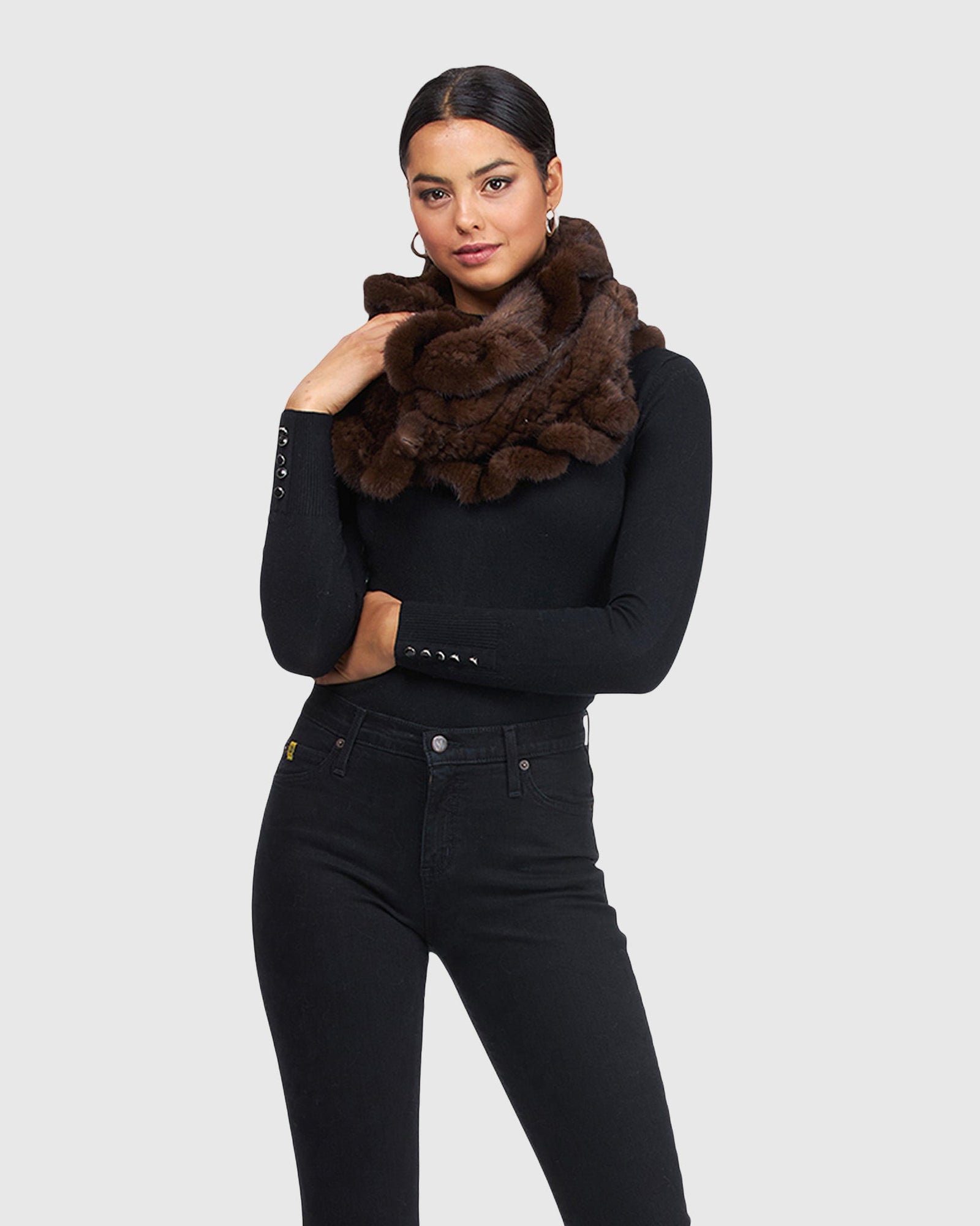 Mink Infinity Scarf With Ruffles | Brown