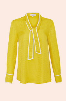 Equestrian Jacquard Tipped Tie Neck Blouse | Citrine