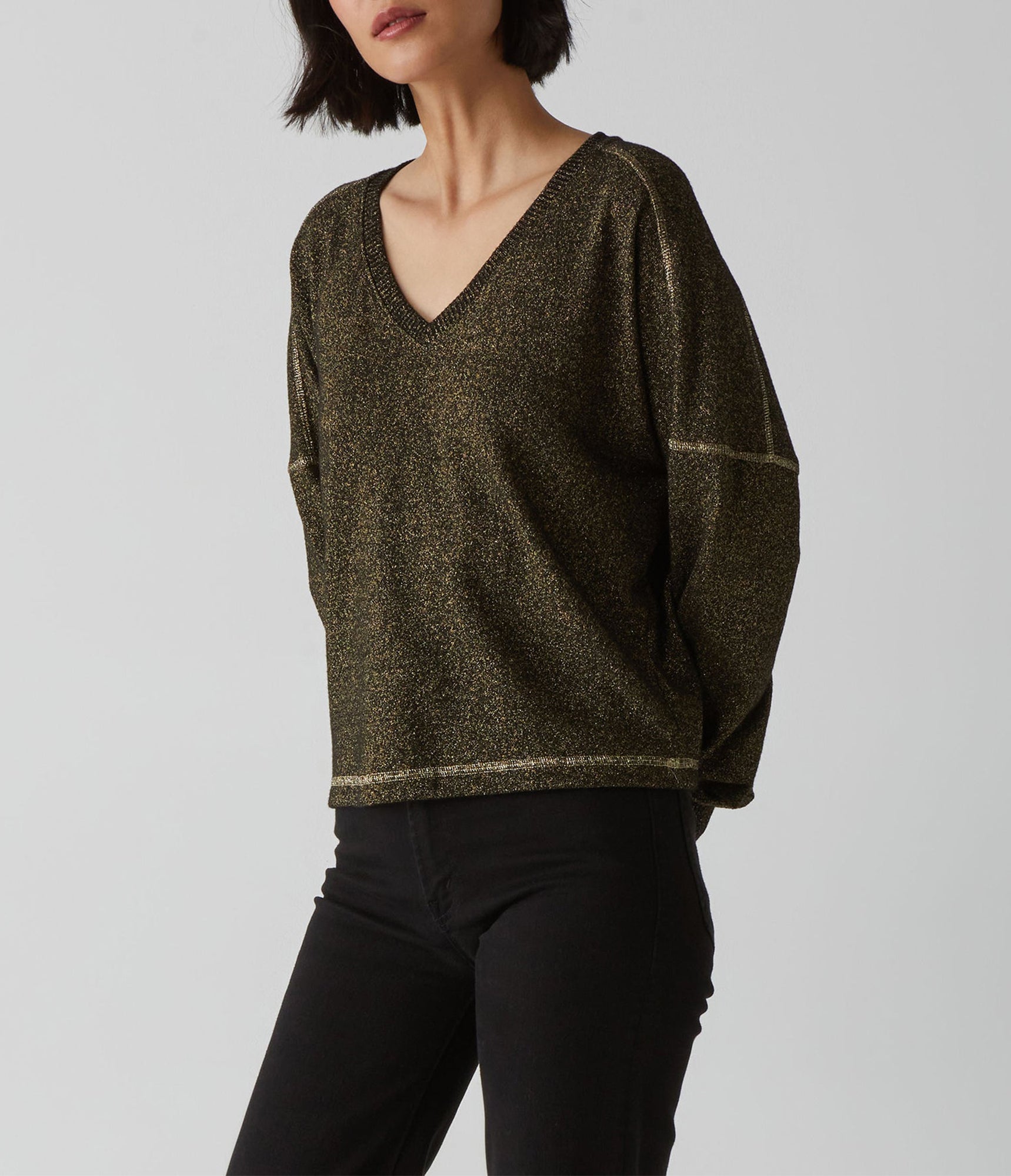 Vic V-Neck Sparkle Top | Black