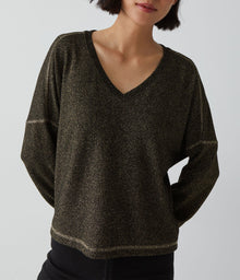 Vic V-Neck Sparkle Top | Black